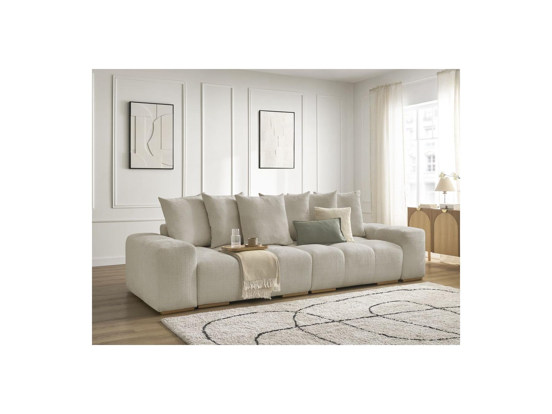 Anakin - Fixed Straight 3-Seater Sofa - Textured Fabric - 6 Cushions