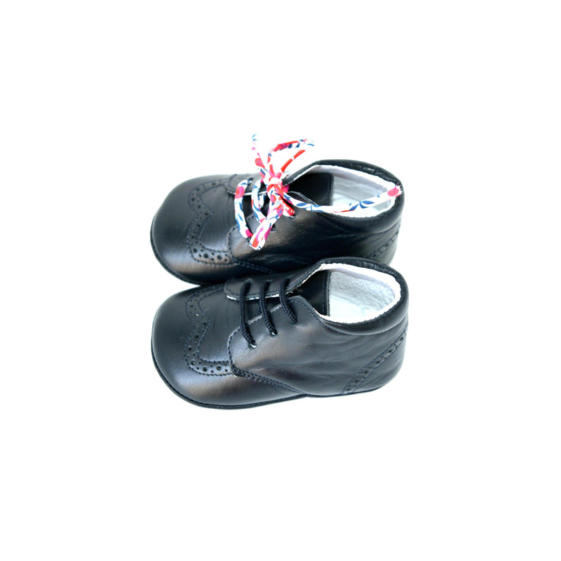 Chaussons Bébé Souples Antidérapants Mini-Adonis - Cuir Bleu Marine - Mixte