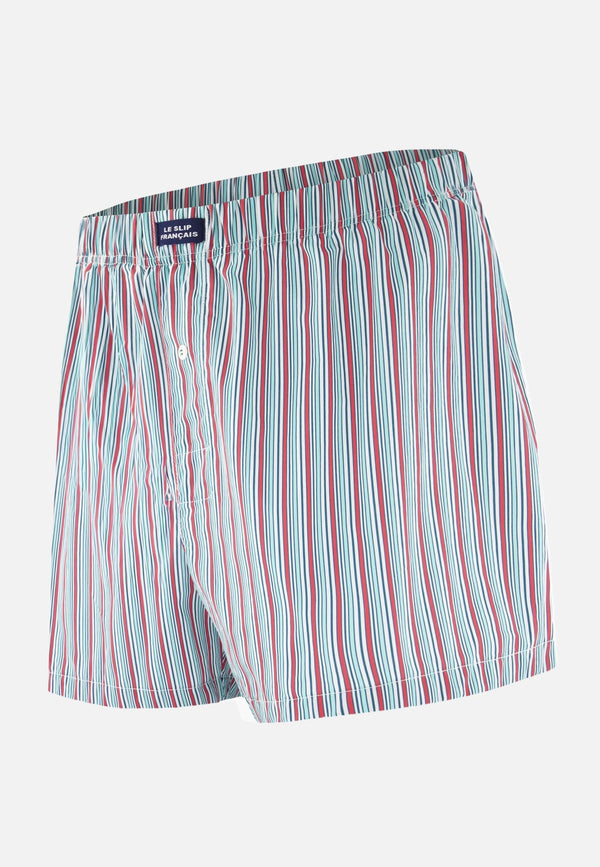 Katoenen boxershort Jacques met matrasstrepen - Kersenroze