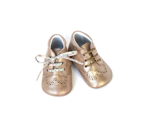 Mini-Adonis Girls' Soft Non-Slip Baby Slippers - Nude Taupe Irise Leather - Girl