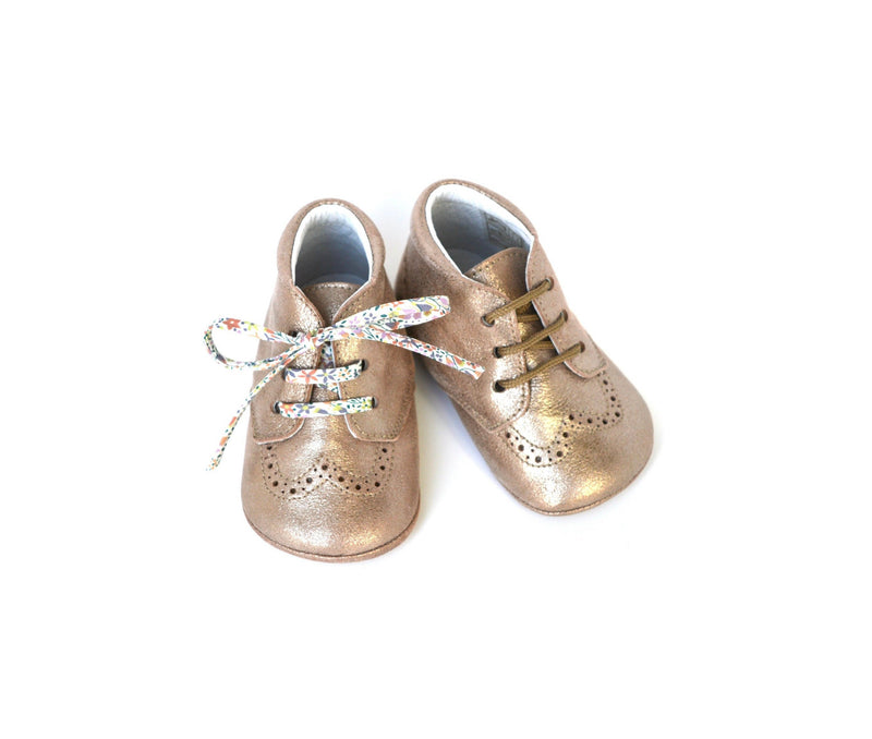 Chaussons Bébé Souples Antidérapants Fille Mini-Adonis - Cuir Nude Taupe Irise - Fille