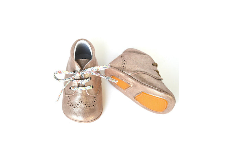 Chaussons Bébé Souples Antidérapants Fille Mini-Adonis - Cuir Nude Taupe Irise - Fille