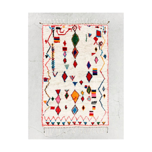 Tapis Berbère Marocain Azilal - Ecru À Motifs Colorés