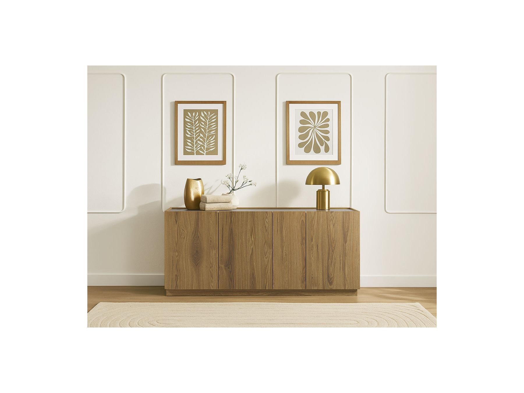 Marion - 4-Door Sideboard - Oak and Travertine Effect