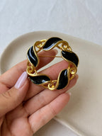 Broche Vintage - Motif Couronne Émaillée Noire