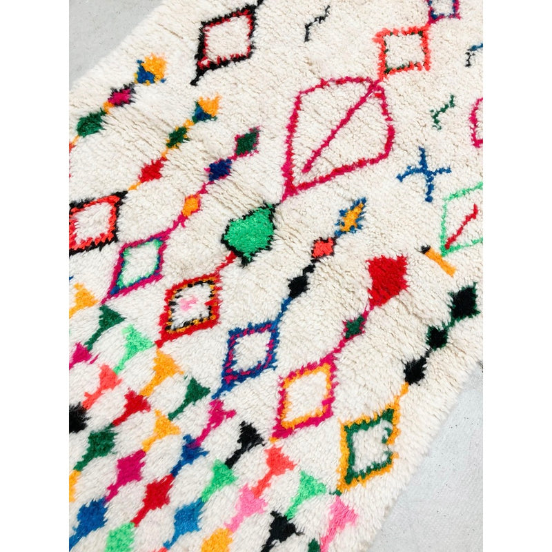 Tapis Berbère Marocain Azilal - Ecru À Motifs Colorés