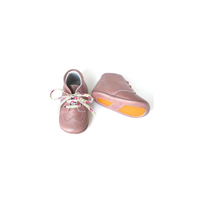 Chaussons Bébé Souples Antidérapants Mini-Adonis - Cuir Vieux Rose - Fille
