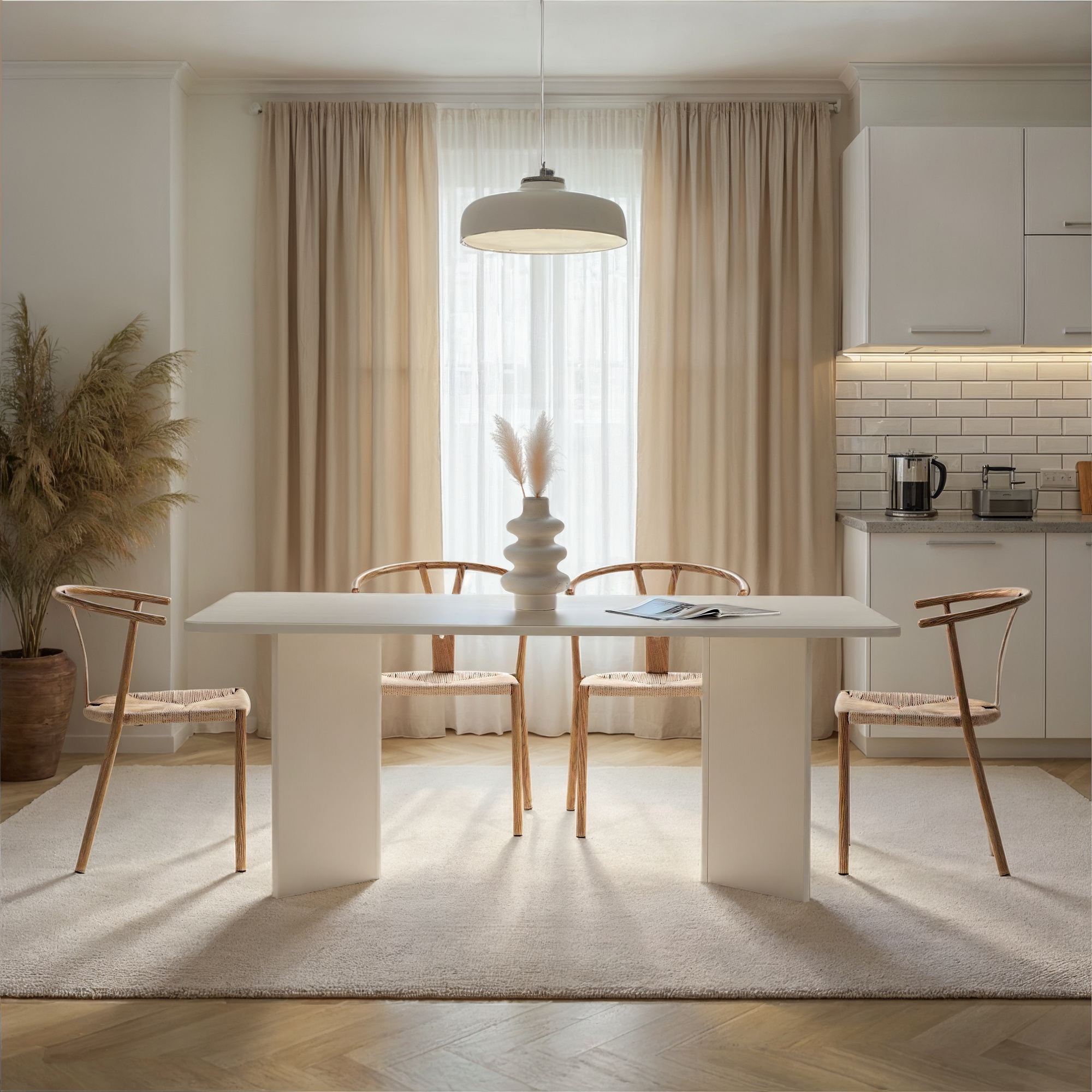 Linza - Dining Table - White Wood