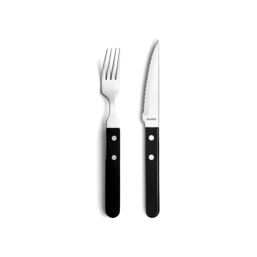 Steak Pizza - Set of 6 Knives and 6 Forks - Black