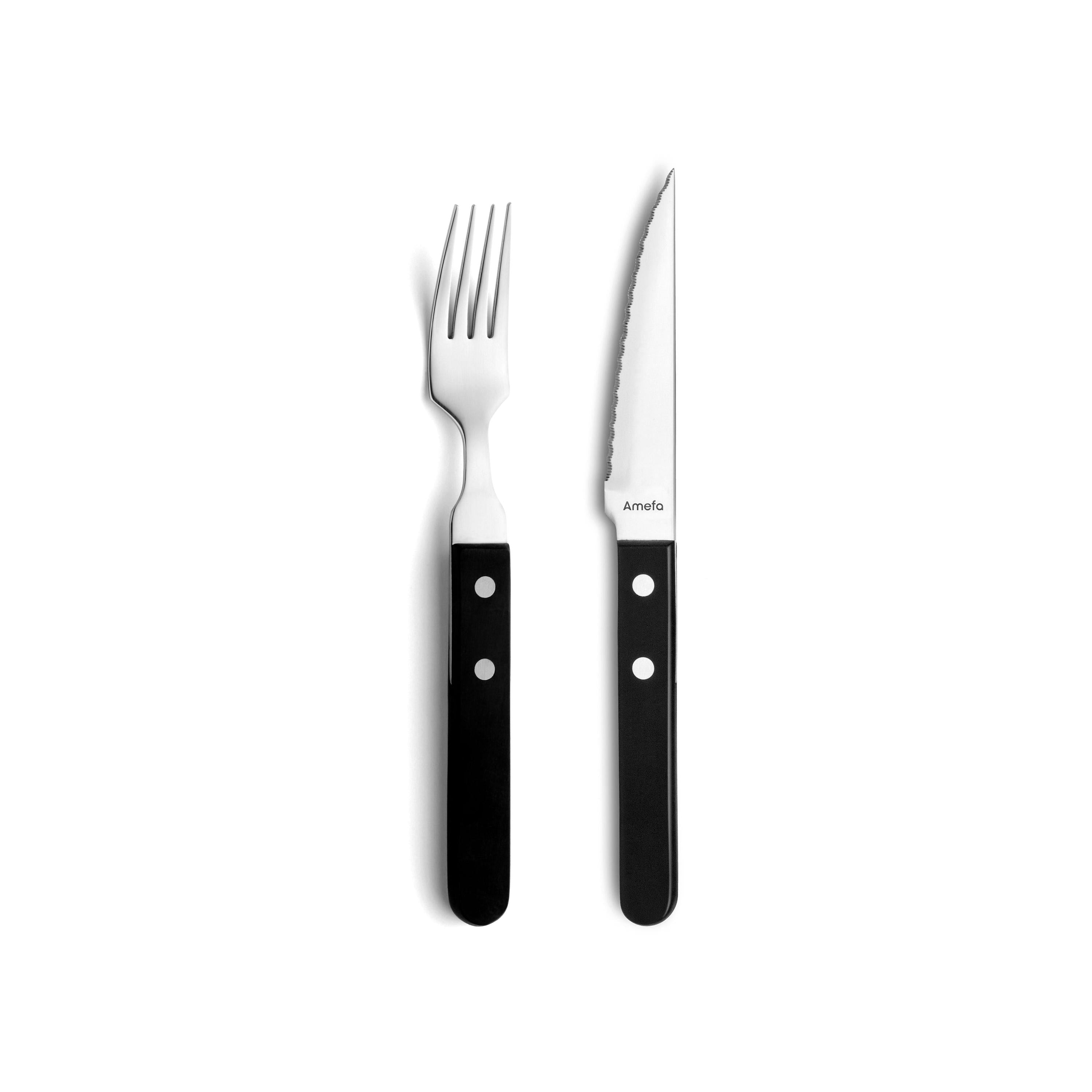 Steak Pizza - Set of 6 Knives and 6 Forks - Black