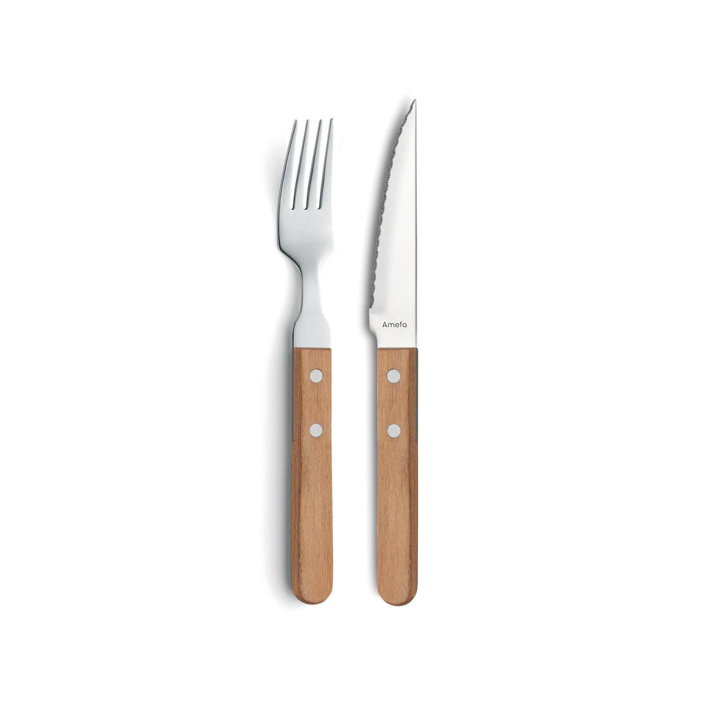 Steak Pizza - Set of 6 Knives and 6 Forks - Wood
