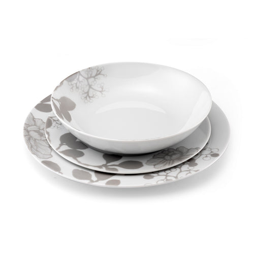 Gardena - Servicio de 18 piezas - Porcelana - Blanco/Gris