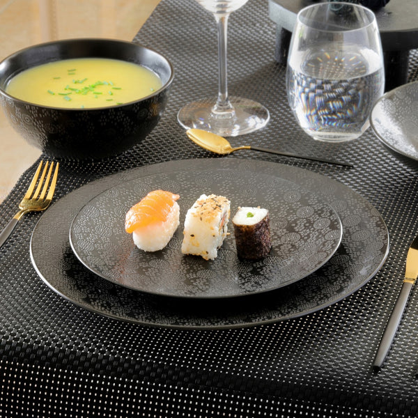 Black Japan - 6 Dessert Plates - Stoneware - Black