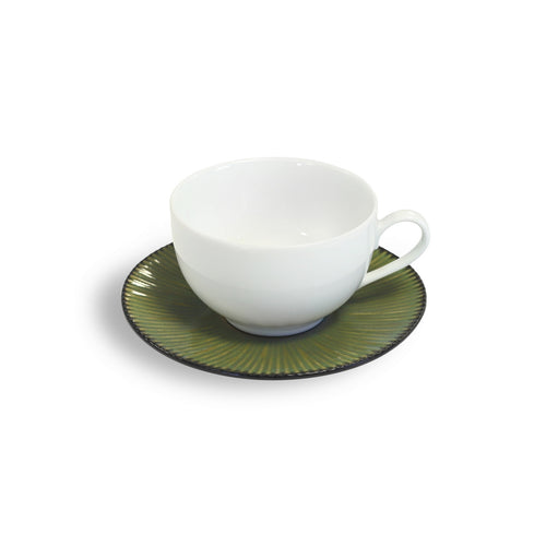 6 Coffee Cups & Saucers - Envie Bali - White and Green