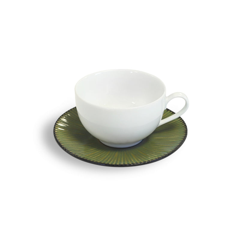 6 Coffee Cups & Saucers - Envie Bali - White and Green