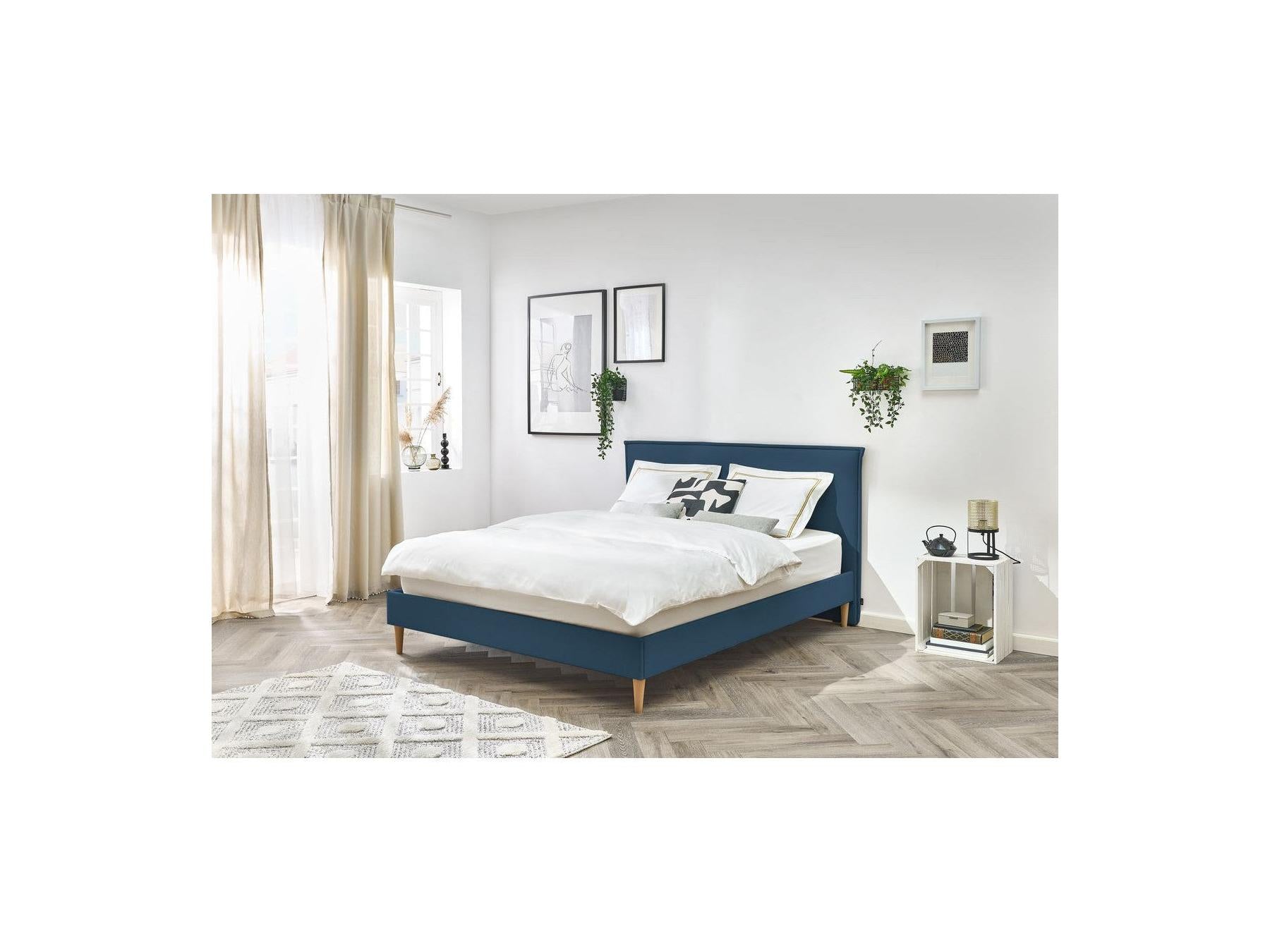 Sary - Bed with Solid Slats - Natural Wooden Legs