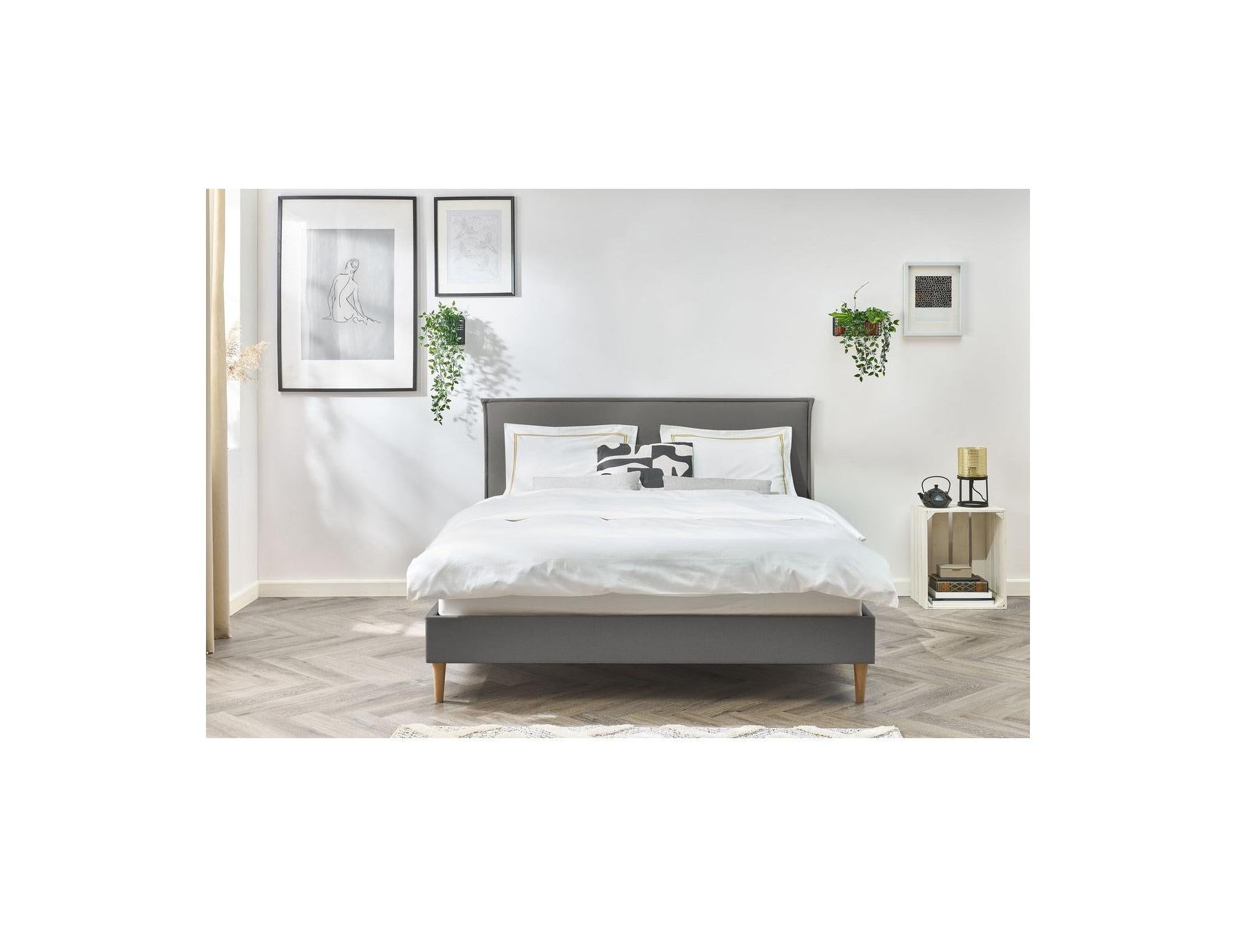 Sary - Bed with Solid Slats - Natural Wooden Legs