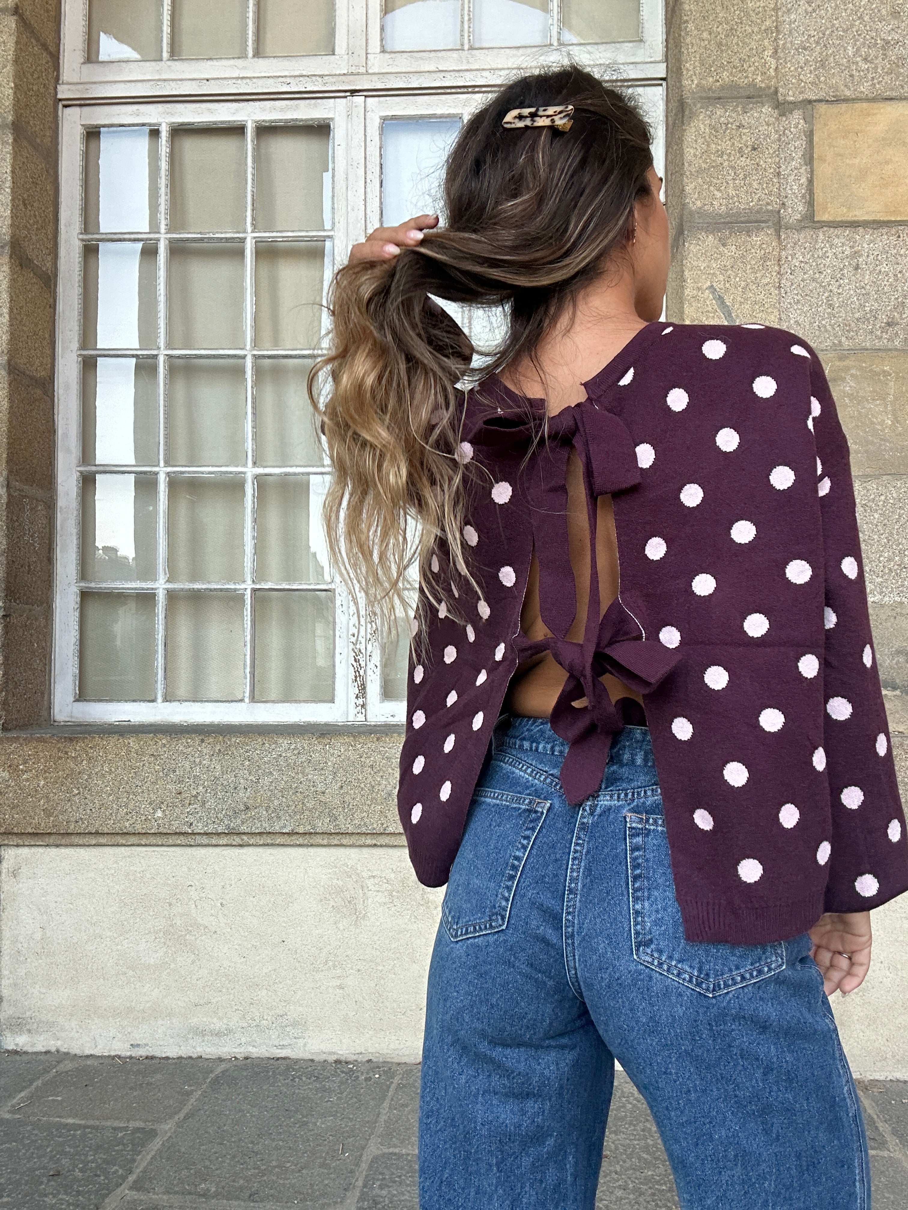 Zélie burgundy polka-dot wool jumper