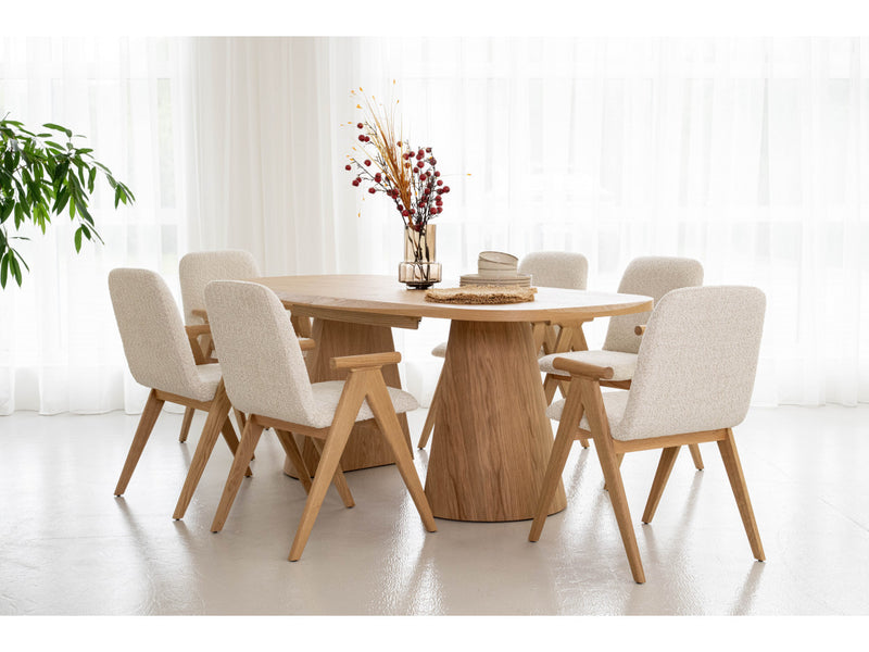 Mazargues - Table À Manger Extensible Rectangulaire Arrondie 200 À 300 Cm - Placage Chêne Massif
