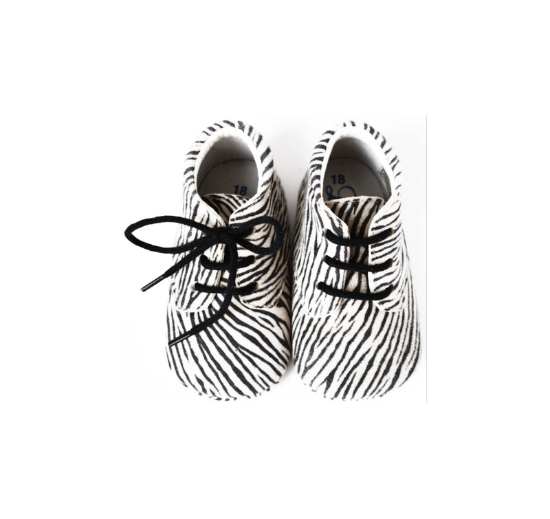 Chaussons Bébé Souples Antidérapants Mini-Arthur - Cuir Zèbre Blanc Et Noir - Mixte