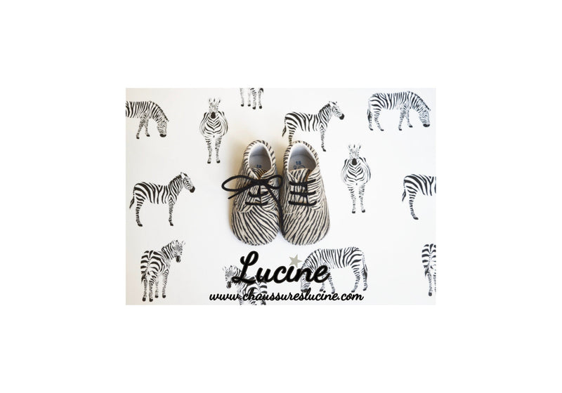 Chaussons Bébé Souples Antidérapants Mini-Arthur - Cuir Zèbre Blanc Et Noir - Mixte