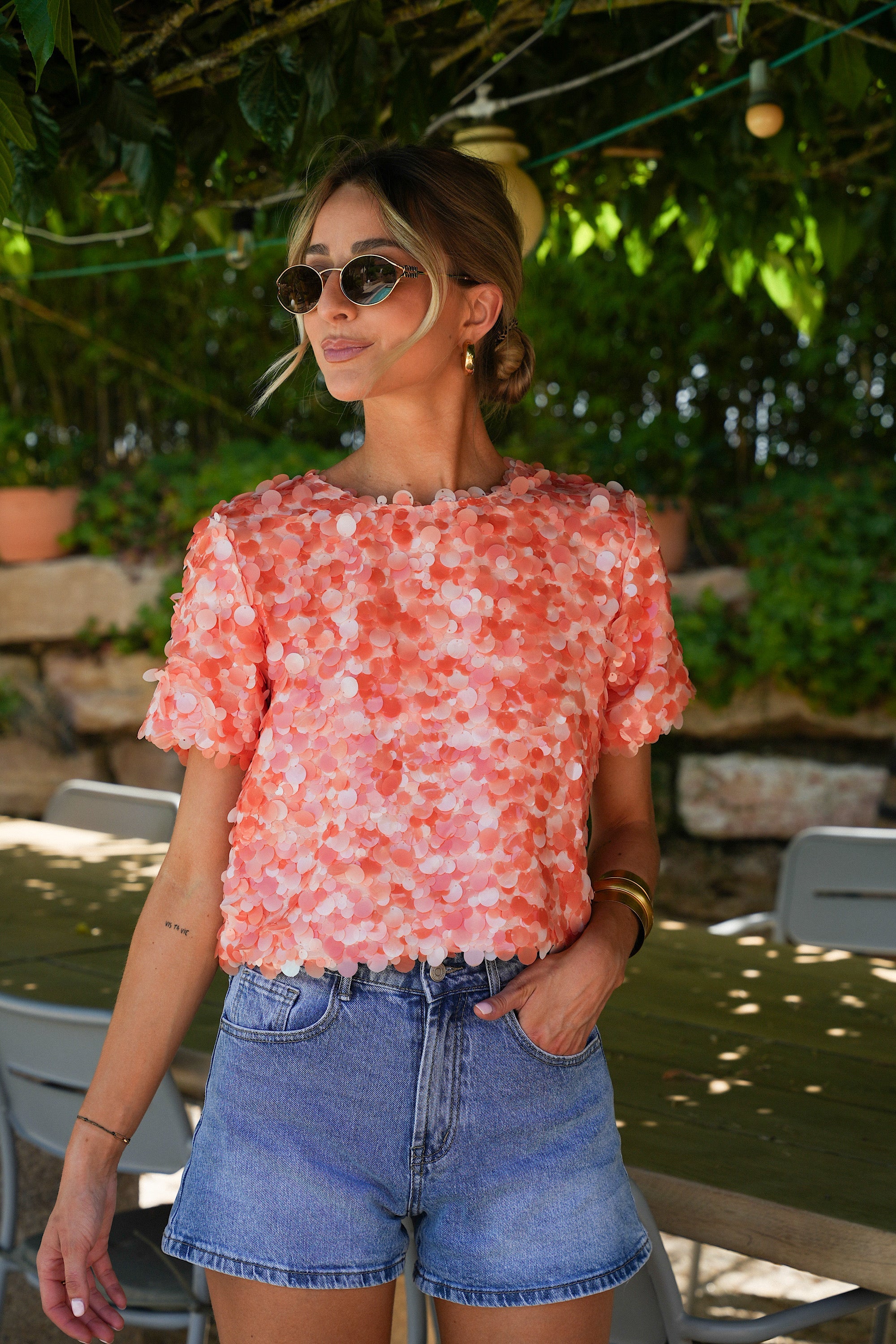 Blouse À Sequins Liza - Orange