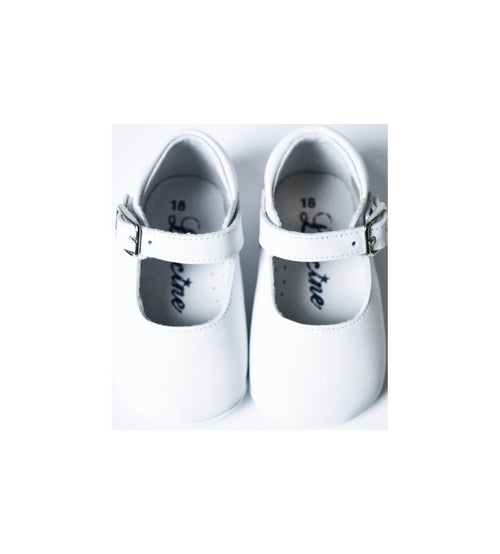 Girls' Soft Non-Slip Baby Slippers With Mini-Alice Buckle - White Leather - Girls