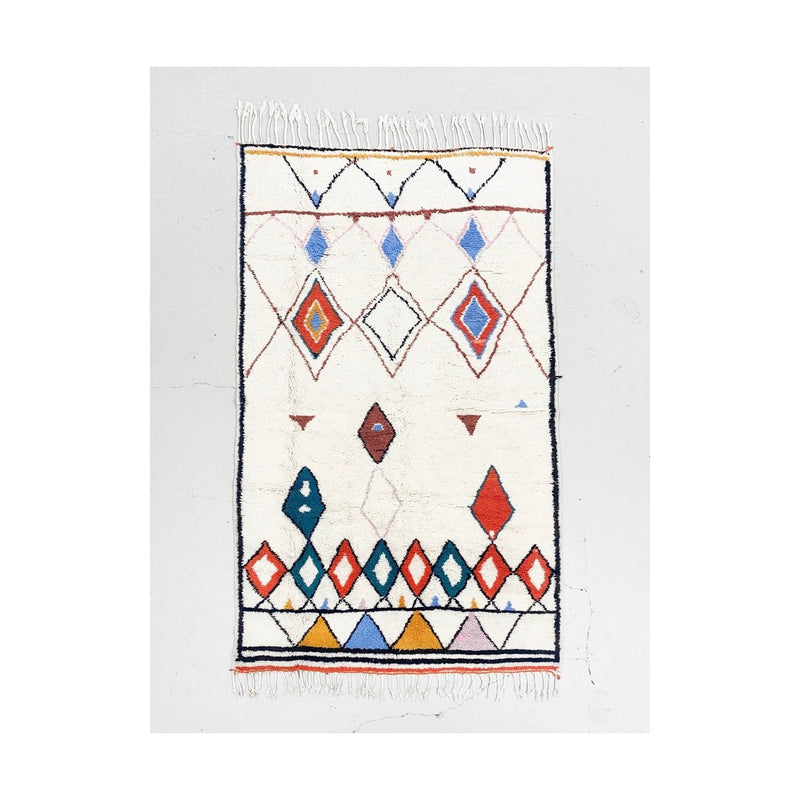 Tapis Berbère Marocain Azilal - Ecru À Motifs Colorés