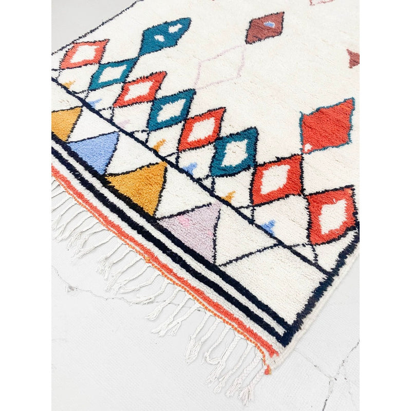 Tapis Berbère Marocain Azilal - Ecru À Motifs Colorés