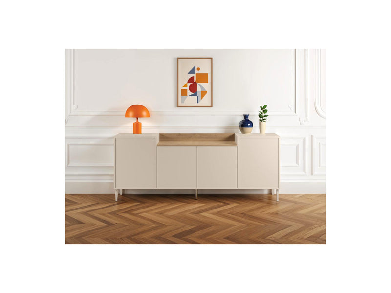 Lino - Buffet 4 Portes - Plateau Effet Chêne Et Pieds Métal