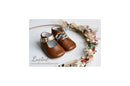 Chaussons Bébé Souples Antidérapants Fille À Boucle Mini-Alice - Cuir Camel Et Or Lisse - Fille