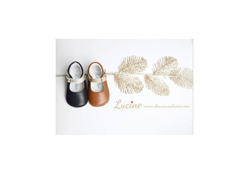 Chaussons Bébé Souples Antidérapants Fille À Boucle Mini-Alice - Cuir Camel Et Or Lisse - Fille