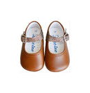 Chaussons Bébé Souples Antidérapants Fille À Boucle Mini-Alice - Cuir Camel Et Paillettes Multicolores - Fille