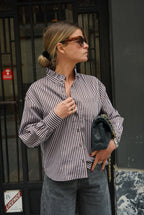Eugénie Stripe Shirt Grey/Chocolate