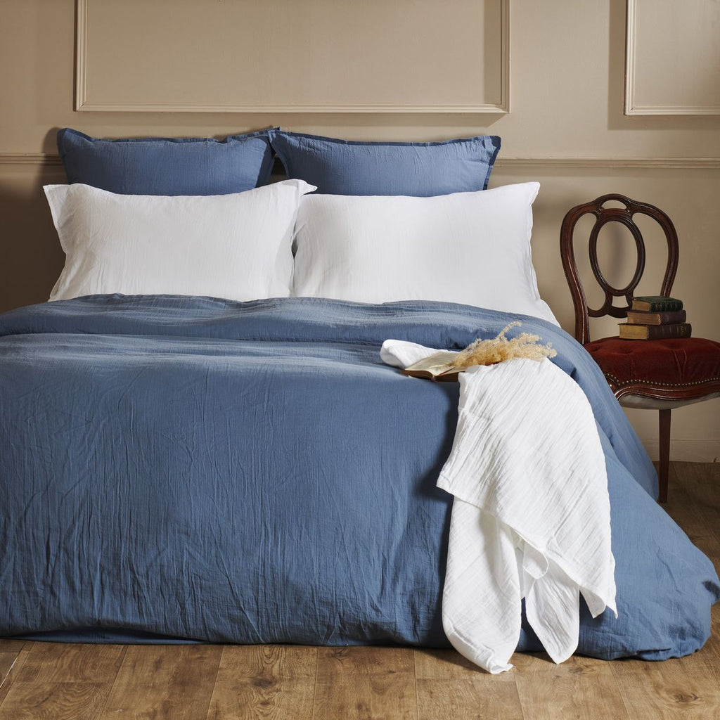 Gaze De Coton - Drap Housse - Bleu Jean