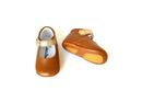 Chaussons Bébé Souples Antidérapants Fille À Boucle Mini-Alice - Cuir Camel Et Paillettes Or - Fille