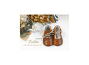 Chaussons Bébé Souples Antidérapants Fille À Boucle Mini-Alice - Cuir Camel Et Paillettes Or - Fille