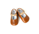 Chaussons Bébé Souples Antidérapants Fille À Boucle Mini-Alice - Cuir Camel Et Paillettes Or - Fille
