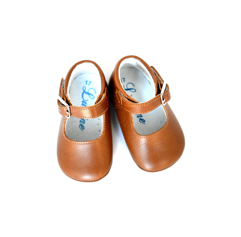 Mini-Alice Soft Non-Slip Baby Shoes with Buckle - Camel Leather - Girl