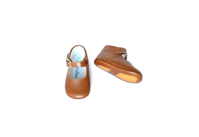 Mini-Alice Soft Non-Slip Baby Shoes with Buckle - Camel Leather - Girl