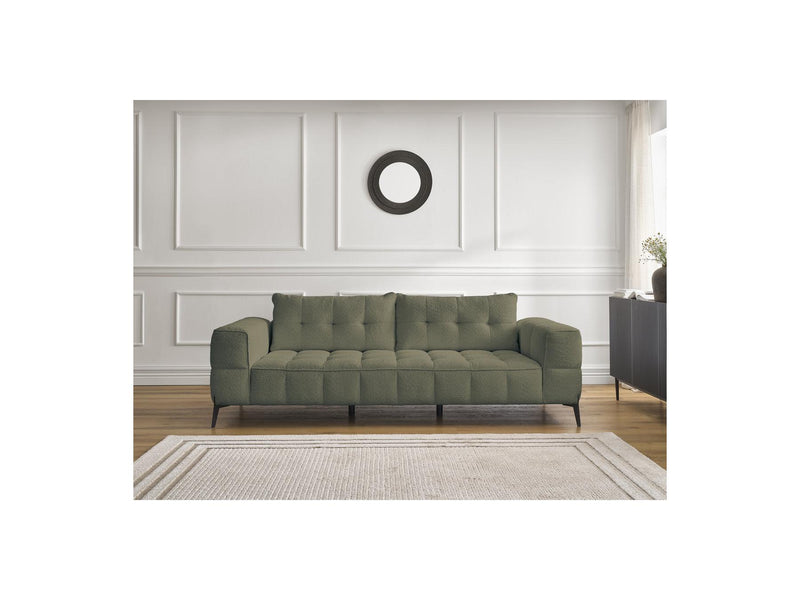 Canapé Droit Fixe 3 Places - Anis - Tissu Bouclette