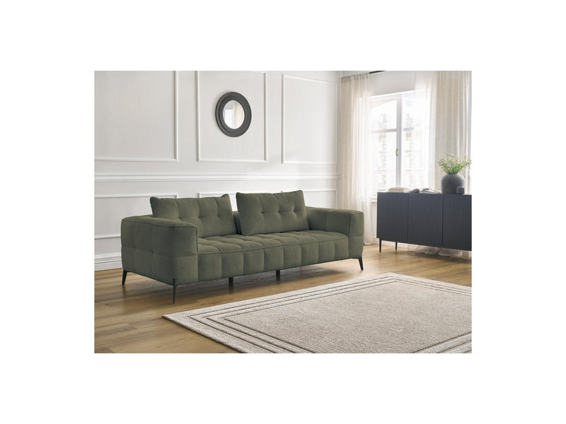 Canapé Droit Fixe 3 Places - Anis - Tissu Bouclette