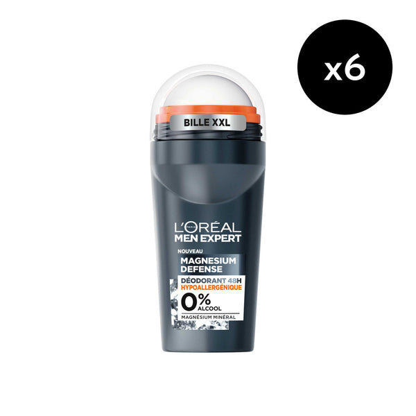 Set de 6 - Desodorante roll-on Men Expert Magnesium Defense 48H Hipoalergénico 0% Alcohol 50Ml
