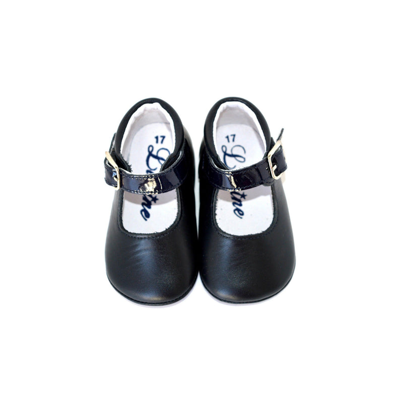Chaussons Bébé Souples Antidérapants Fille À Boucle Mini-Alice - Cuir Marine - Fille