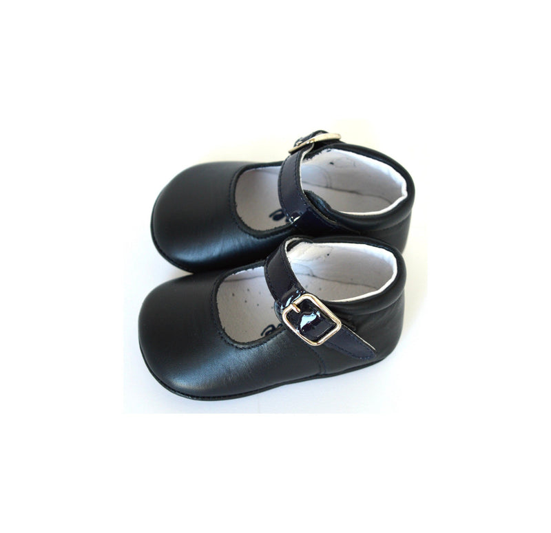 Chaussons Bébé Souples Antidérapants Fille À Boucle Mini-Alice - Cuir Marine - Fille