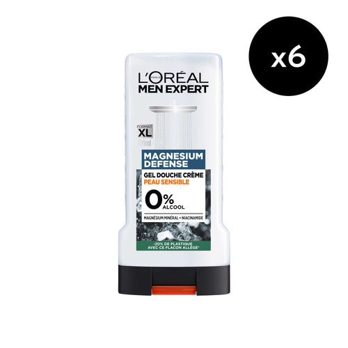 Lot De 6 - Men Expert Magnesium Defense Gel Douche Crème Peau Sensible 0% Alcool Enrichie En Magnésium & En Niaci