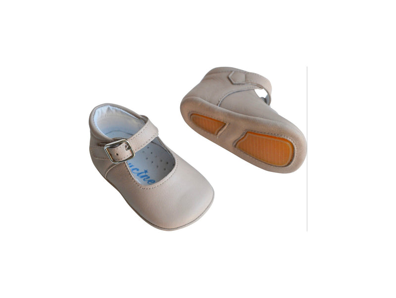 Chaussons Bébé Souples Antidérapants Fille À Boucle Mini-Alice - Cuir Rose Nude Beige - Fille