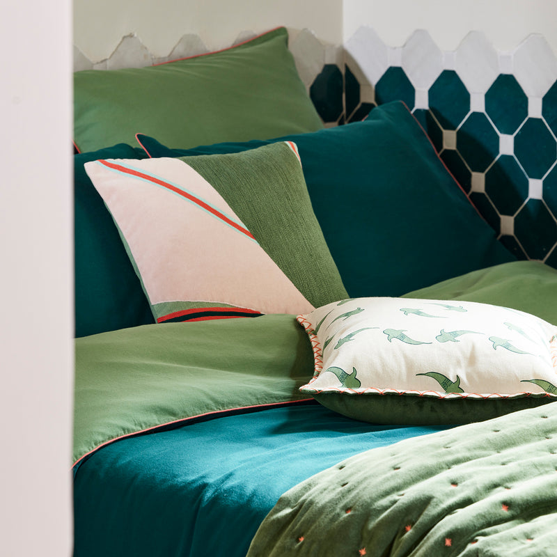 Housse De Couette Aden - Vert Loden Et Corail