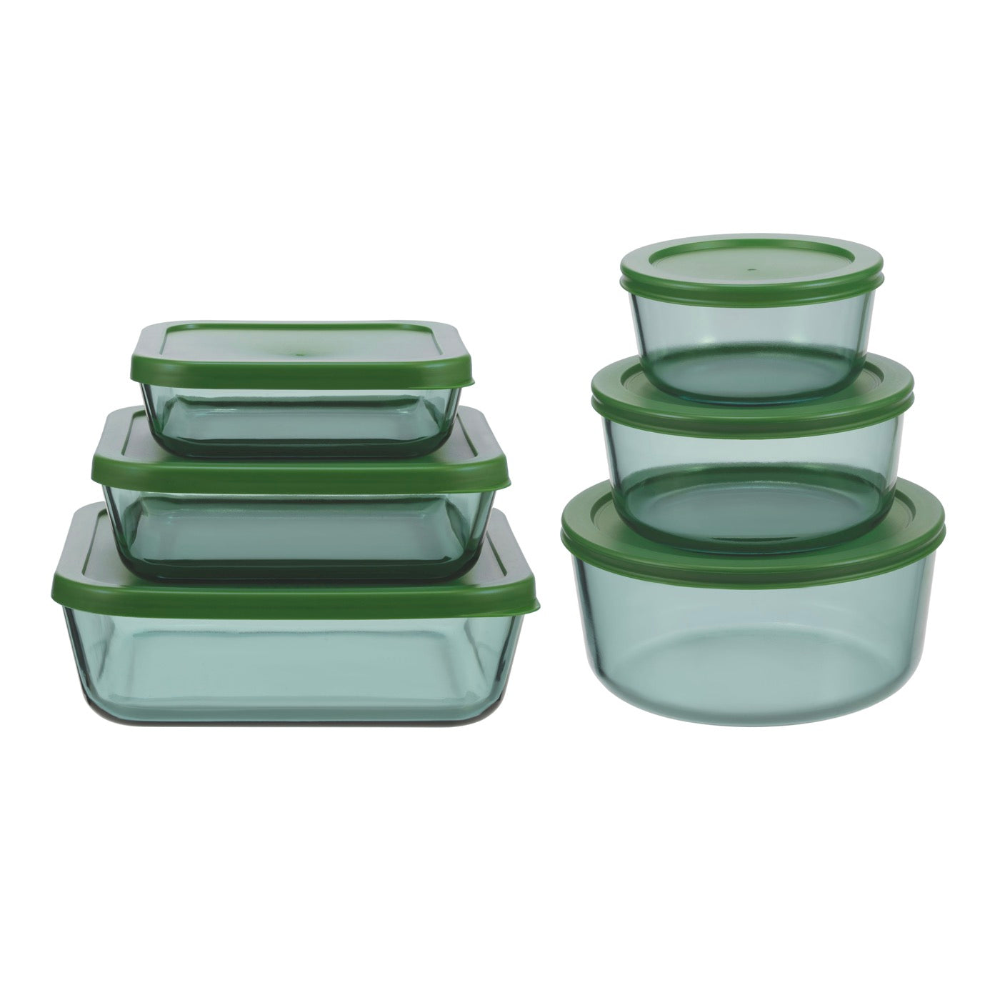Boreal - Lot De 6 Boites De Conservation En Verre - 3 Boîtes Carrées + 3 Boites Rondes - Vert