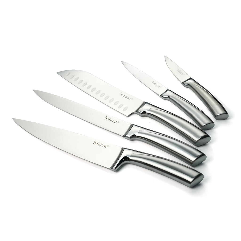 Orionis - Bloc De 5 Couteaux En Inox + Une Planche À Découper En Bambou - Argenté/Bambou
